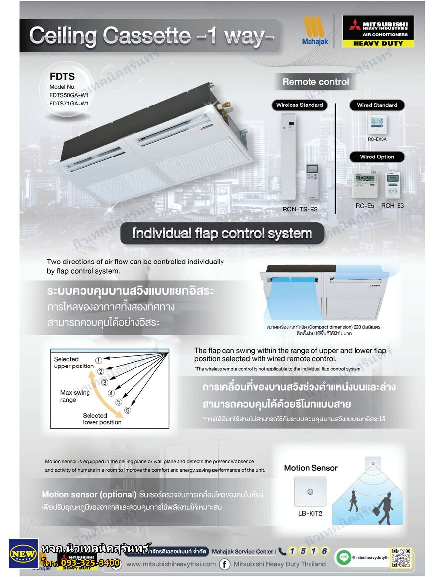 Mitsubishi Heavy FDTS50GA-W1 (17,010 BTU) ซีรีส์ FDTS (ตลับ 1 ทิศทาง (One-Way Cassette) Inverter)
